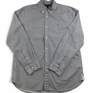 Tommy Hilfiger Men’s Button Up Shirt Size L Navy White Dress Casual Preppy